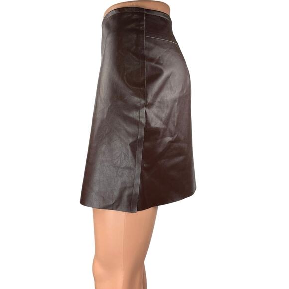 Commense Brown Faux Vegan Leather Mini Zipper Straight Pencil Skirt Size S - Picture 2 of 5